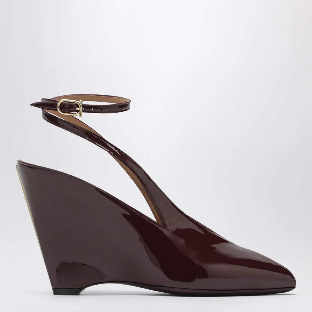 Ferragamo - Peep Toe Wedge Sandals in Bordeaux