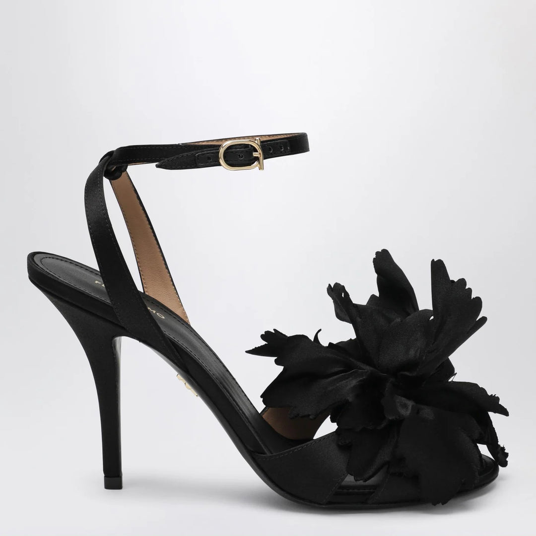 Ferragamo - Black satin flower sandals