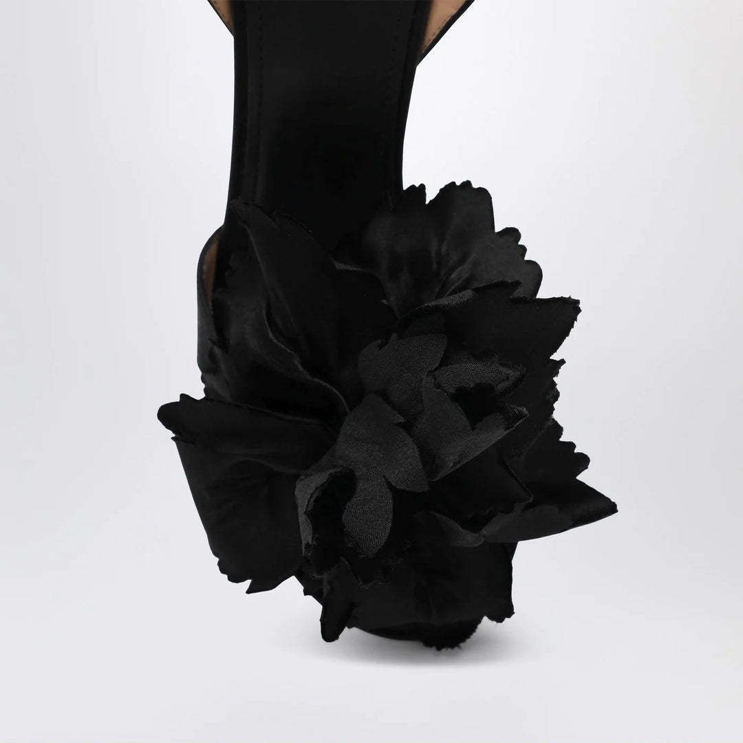 Ferragamo - Black satin flower sandals