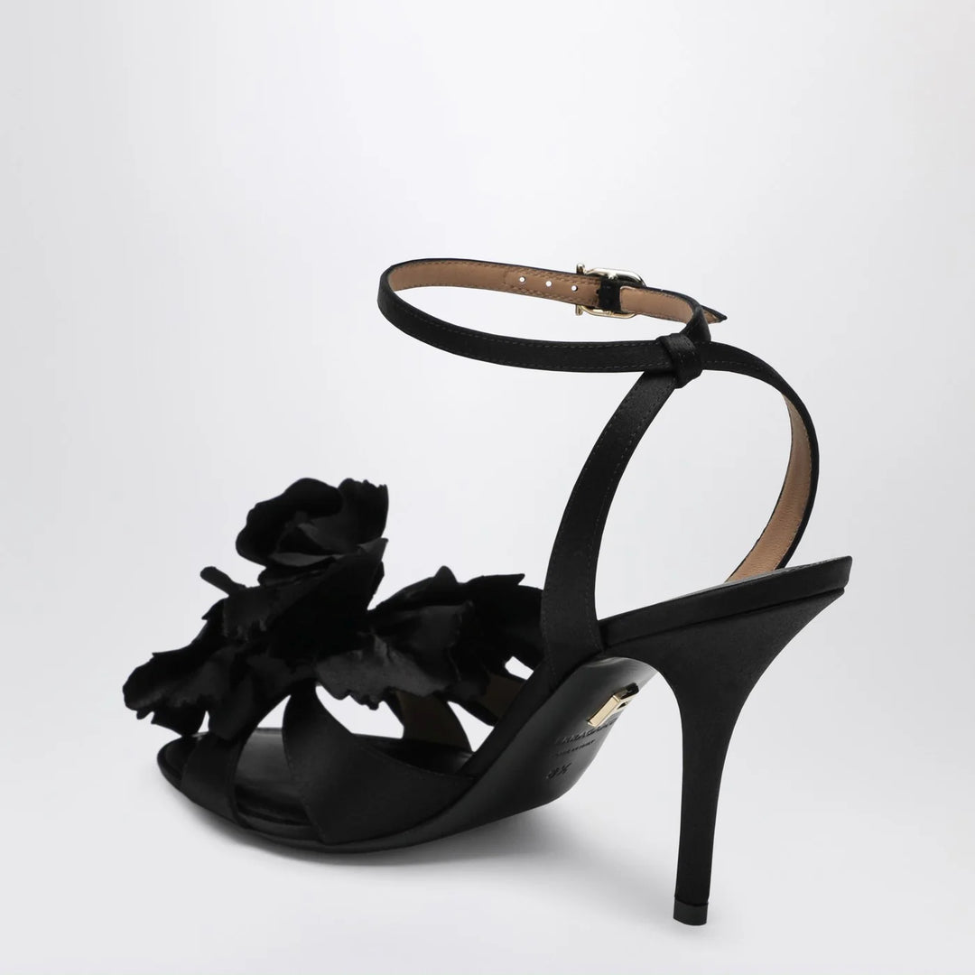 Ferragamo - Black satin flower sandals