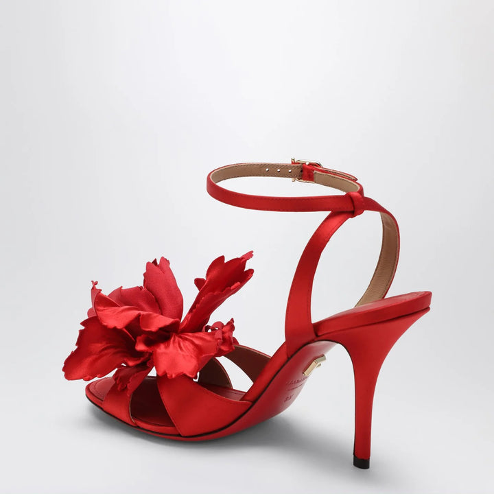 Ferragamo - Red satin sandals with flower