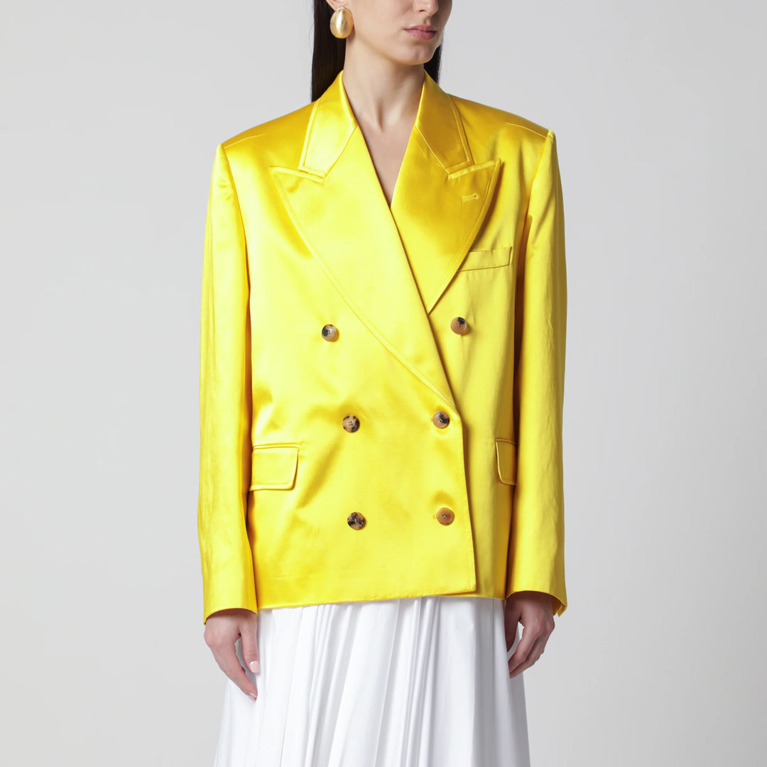 Dries Van Noten - Double-Breasted Cotton Blend Jacket Shiny Yellow