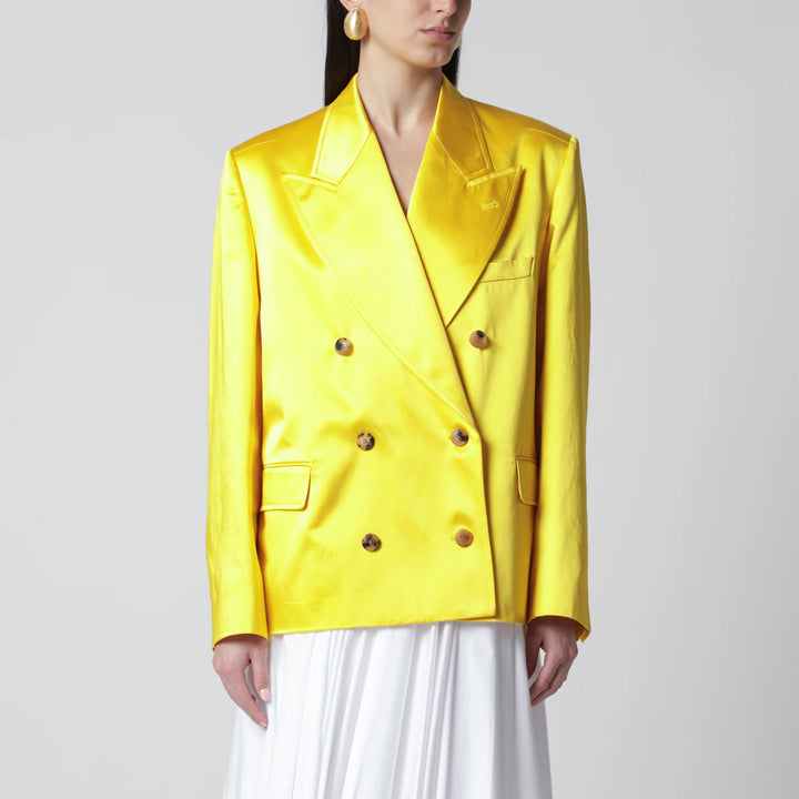 Dries Van Noten - Double-Breasted Cotton Blend Jacket Shiny Yellow