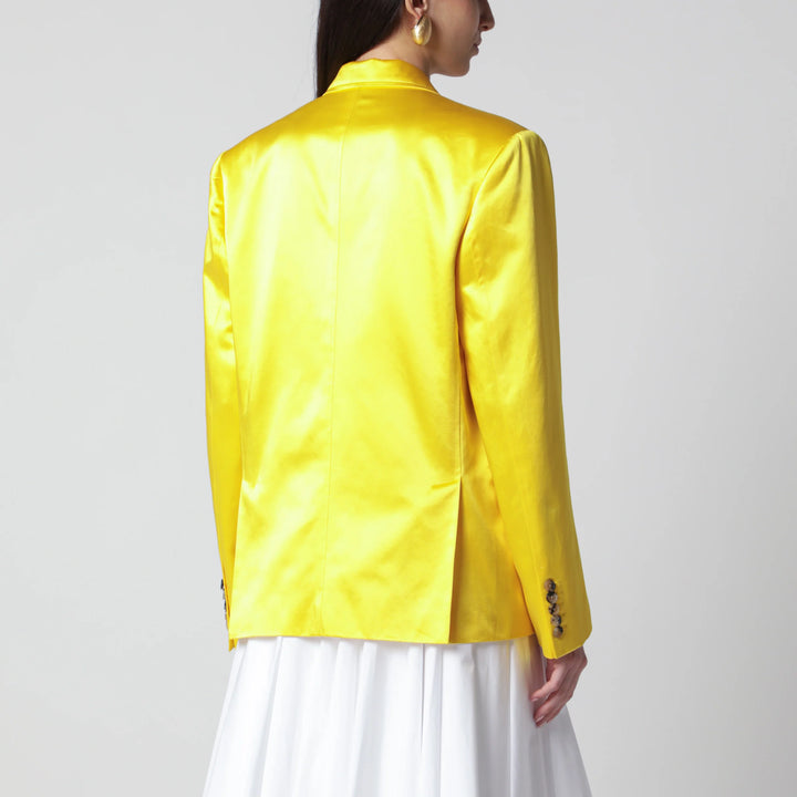 Dries Van Noten - Double-Breasted Cotton Blend Jacket Shiny Yellow