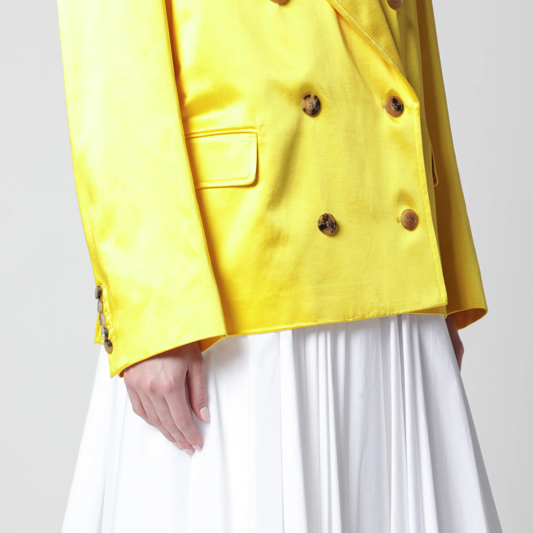 Dries Van Noten - Double-Breasted Cotton Blend Jacket Shiny Yellow