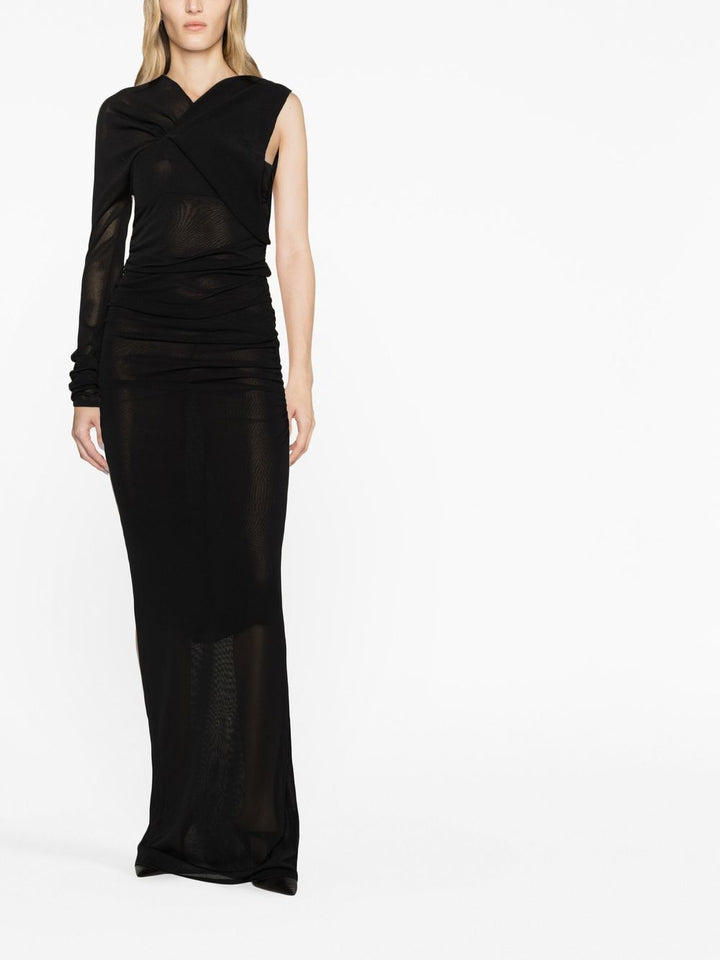 Saint Laurent Schwarzes, drapiertes langes Kleid mit einem Ärmel