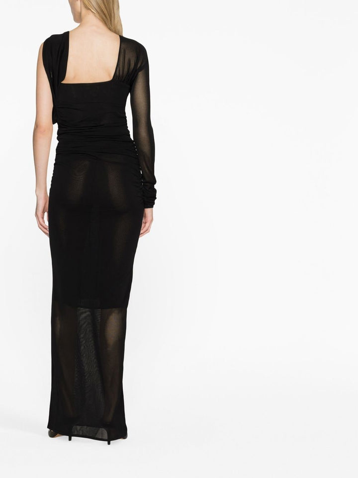 Saint Laurent Schwarzes, drapiertes langes Kleid mit einem Ärmel