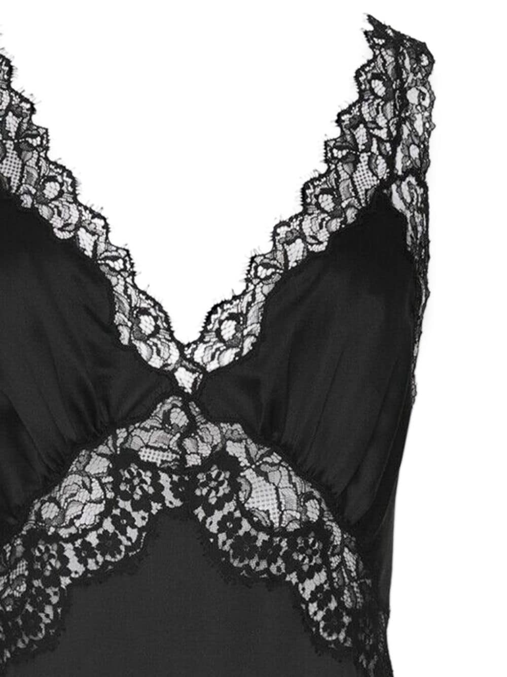Saint Laurent – ​​Schwarzes Seidenkleid mit Spitzeneinsätzen