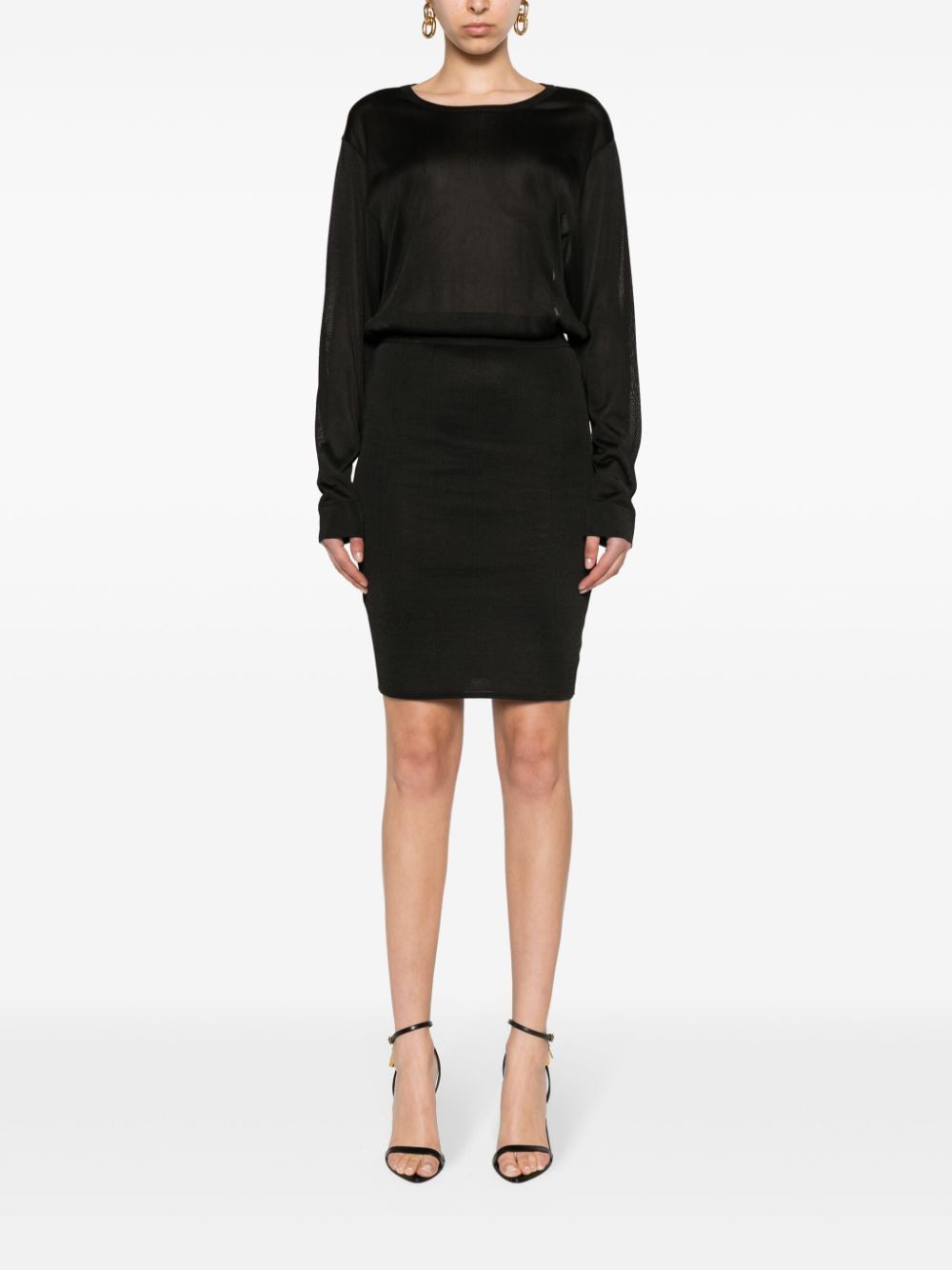 Saint Laurent Schwarzes, halbtransparentes Strickkleid