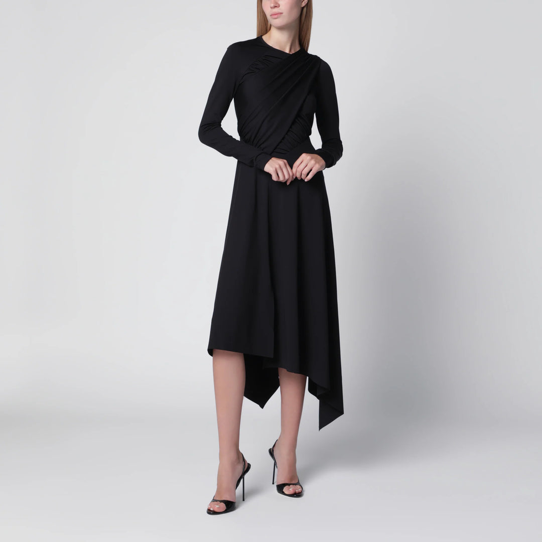 Victoria Beckham - Asymmetric Draped Dress in Black Stretch Fabric