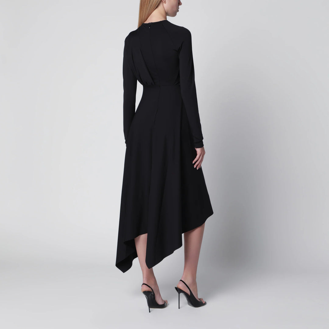 Victoria Beckham - Asymmetric Draped Dress in Black Stretch Fabric