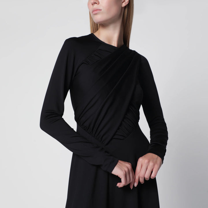 Victoria Beckham - Asymmetric Draped Dress in Black Stretch Fabric