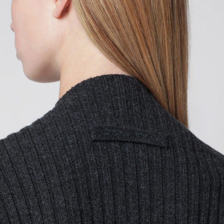 Victoria Beckham - Ribbed Sweater in Burgundy Wool and Cashmere