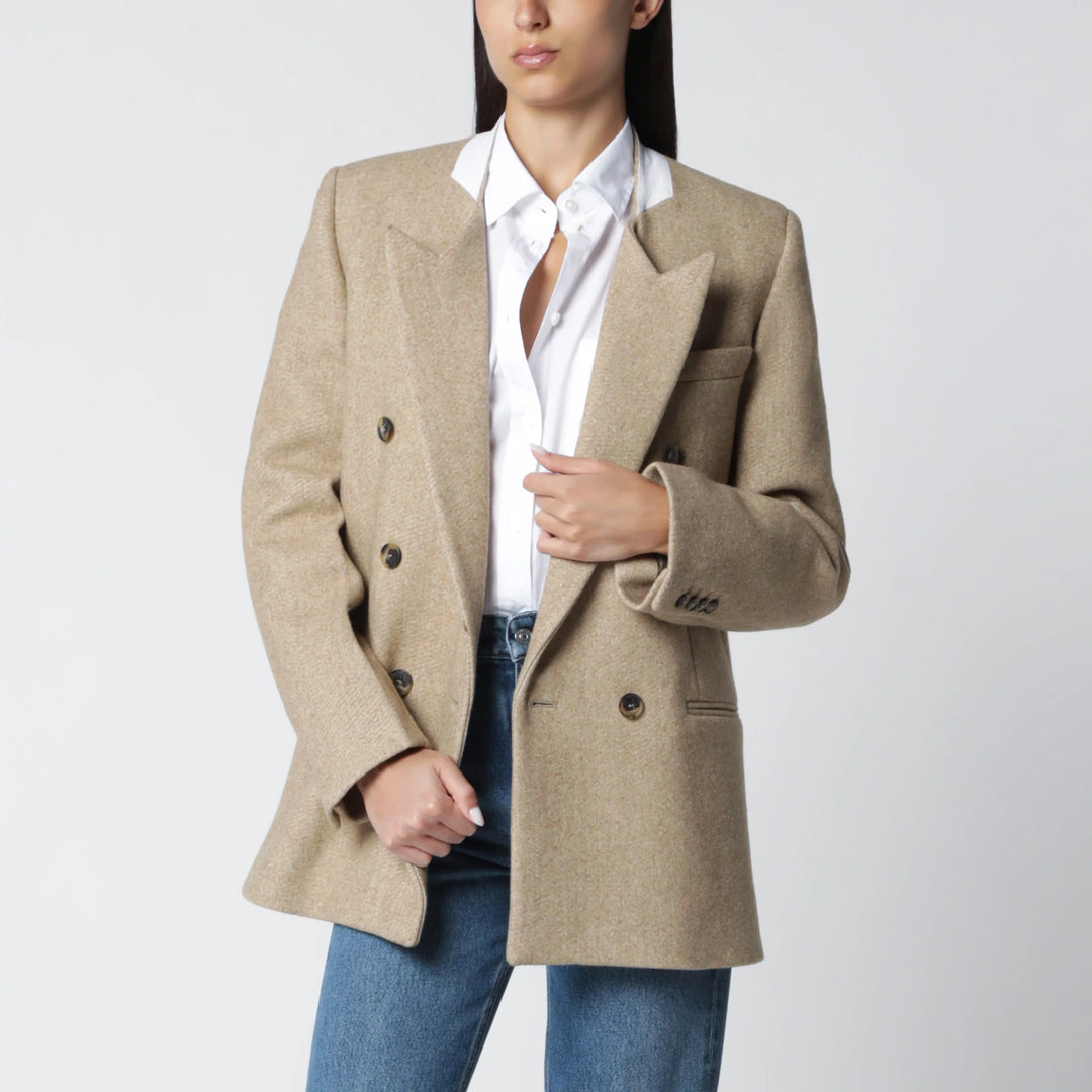 Victoria Beckham - Beatrice Double-Breasted Jacket in Camel Wool