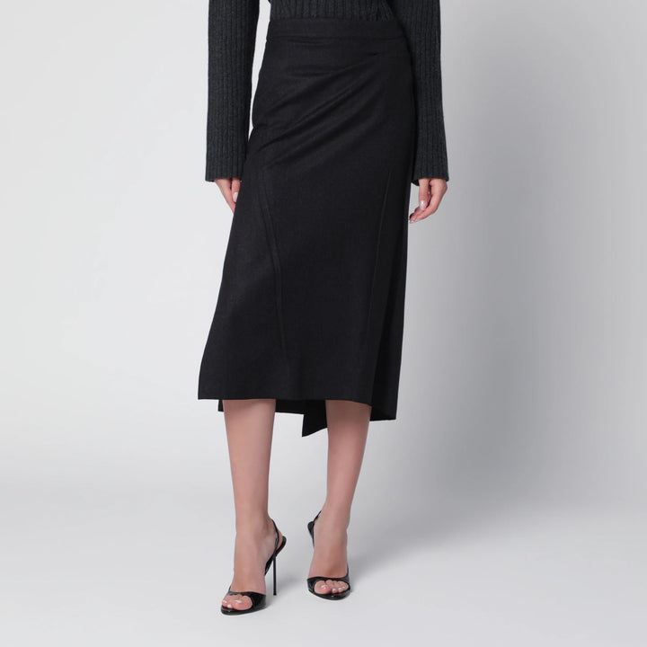 Victoria Beckham - Pressed Midi Skirt in Dark Grey Wool and Mohair