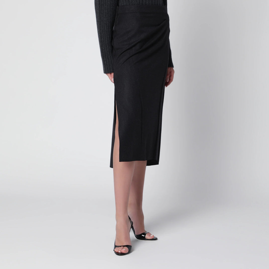 Victoria Beckham - Pressed Midi Skirt in Dark Grey Wool and Mohair