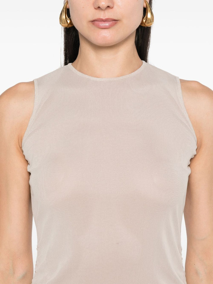 Saint Laurent Beige gerafftes Tüll-Minikleid