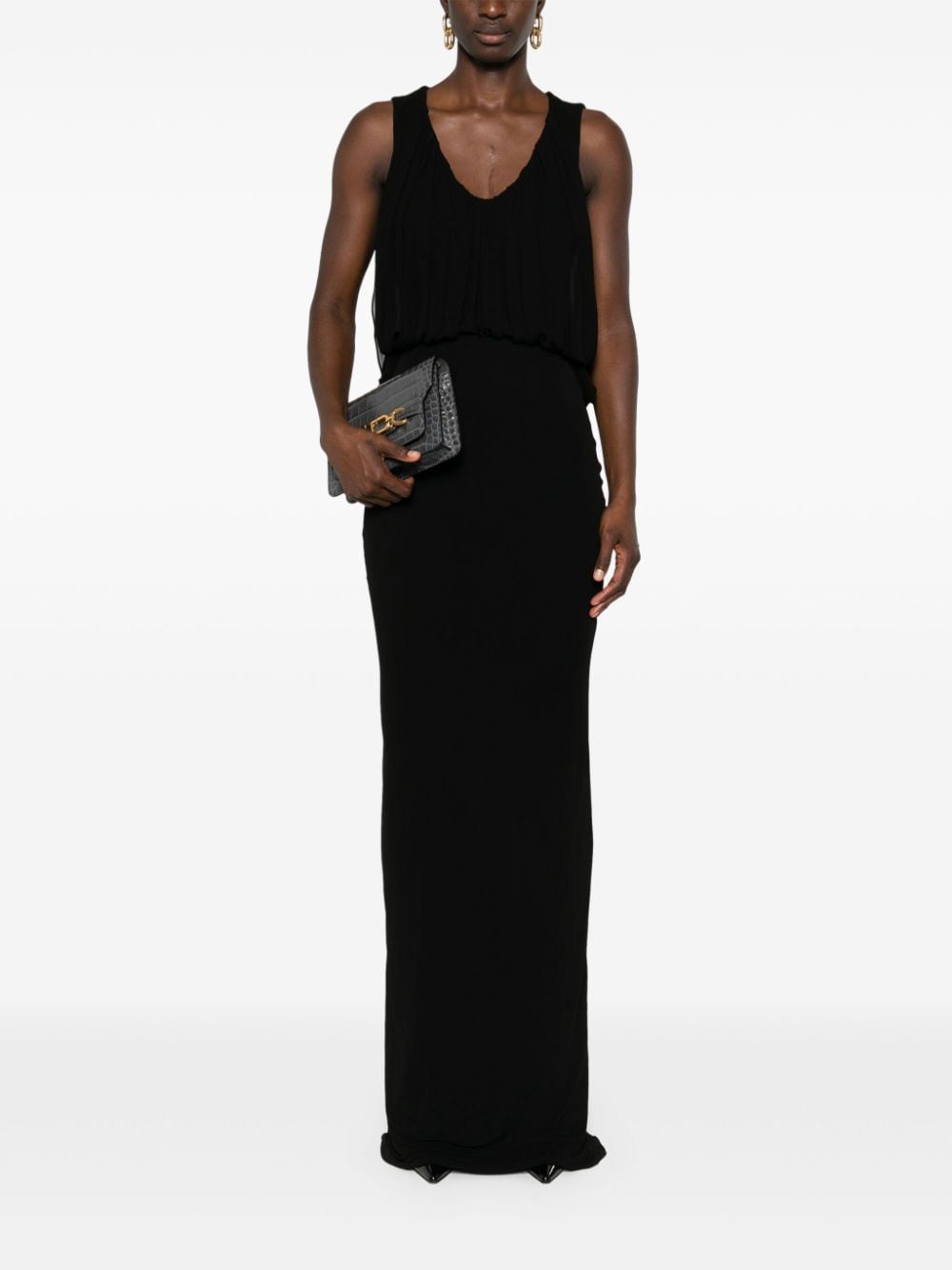 Saint Laurent – ​​Schwarzes, ärmelloses, drapiertes Kleid