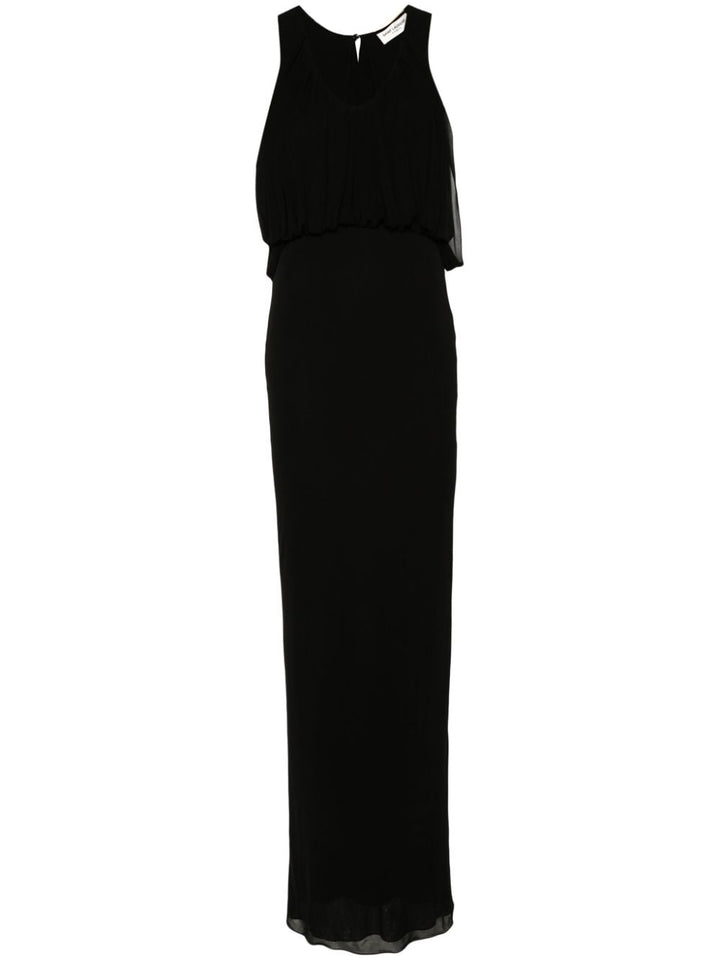 Saint Laurent – ​​Schwarzes, ärmelloses, drapiertes Kleid