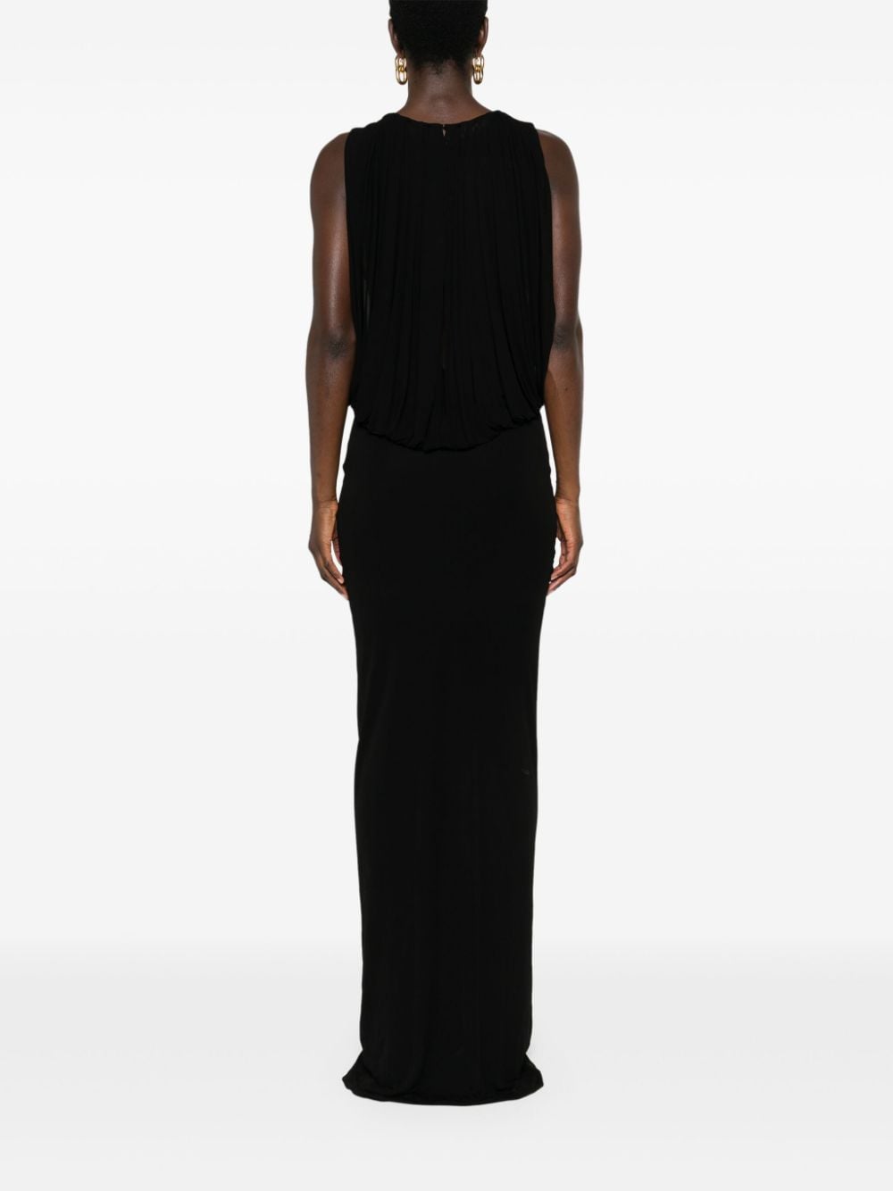 Saint Laurent – ​​Schwarzes, ärmelloses, drapiertes Kleid