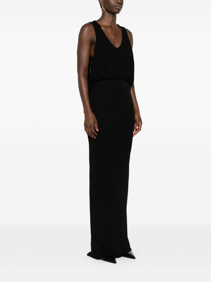 Saint Laurent – ​​Schwarzes, ärmelloses, drapiertes Kleid