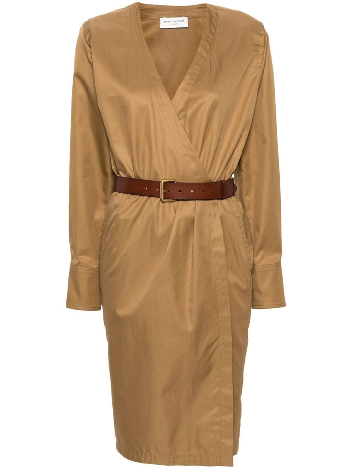 Saint Laurent – ​​Kamelbraunes Baumwolltwillkleid
