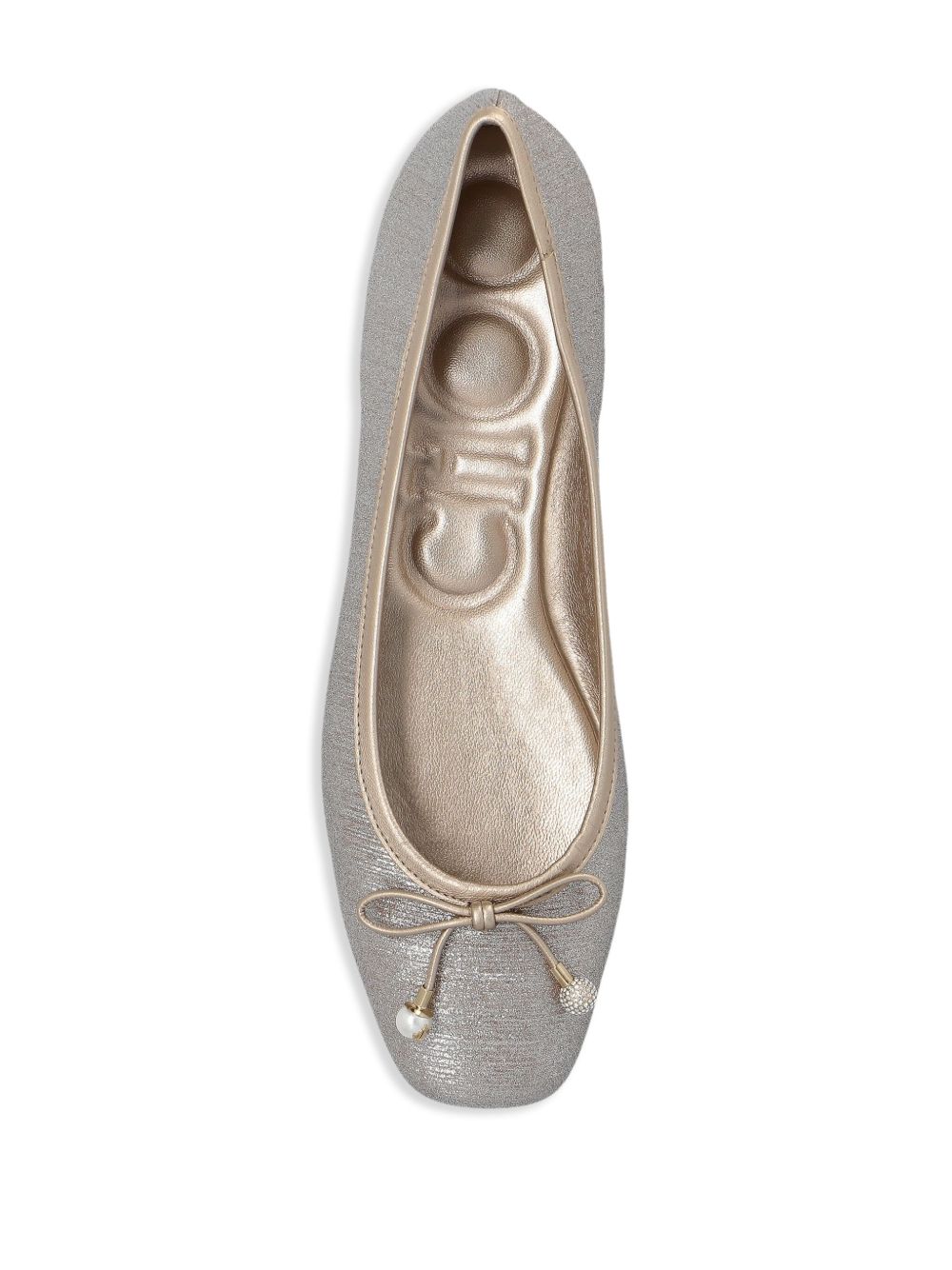 Jimmy Choo Flache Schuhe Silberne Schleife