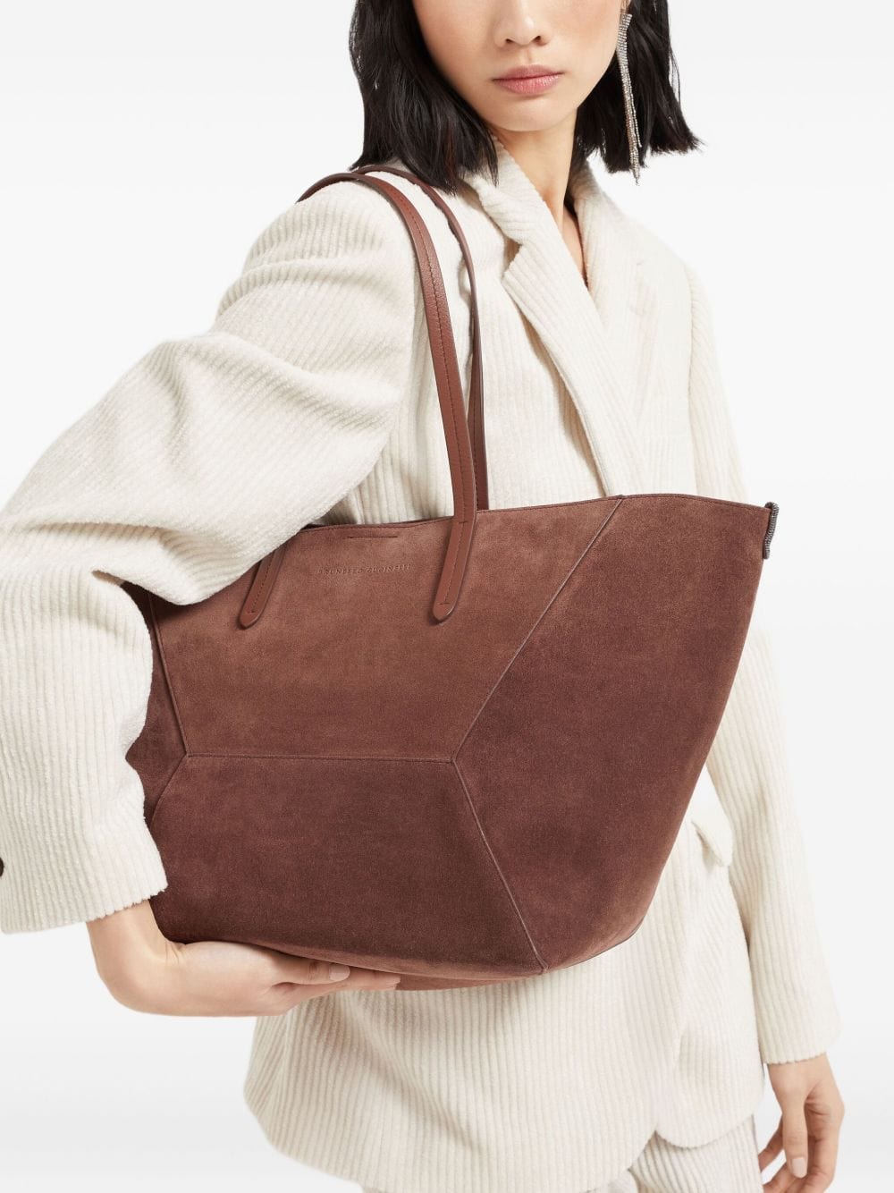 Shopper UNI Brunello Cucinelli BC Duo bag in suede with monili Brand
