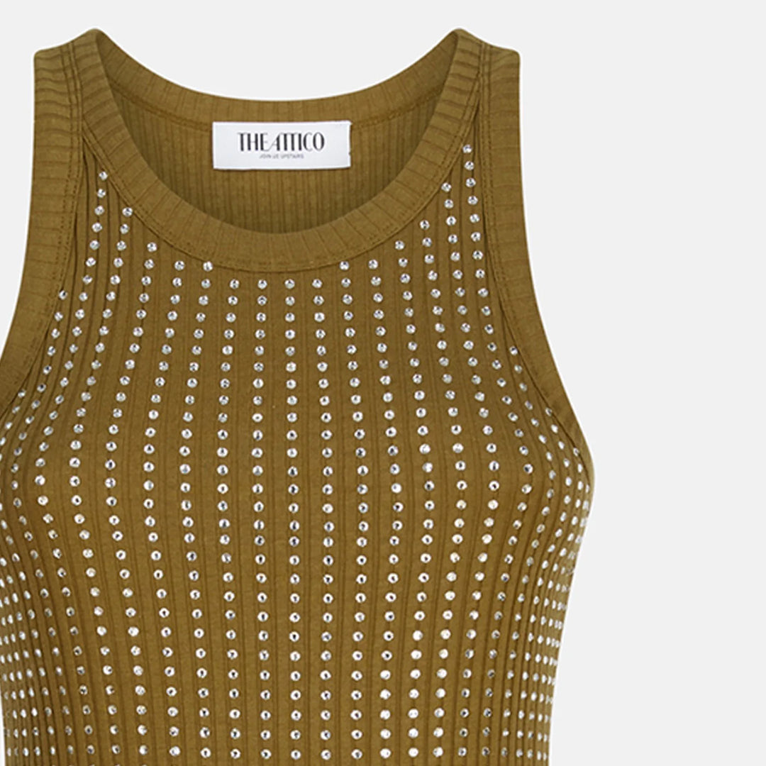 The Attico - Military green mini dress with rhinestones