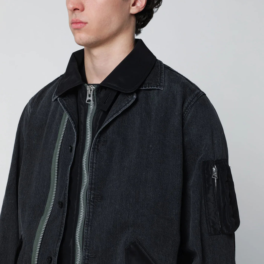 Sacai - Black denim jacket with nylon inserts Brand Apparel &amp; Accessories > Clothing > Outerwear > Coats &amp; Jackets 2