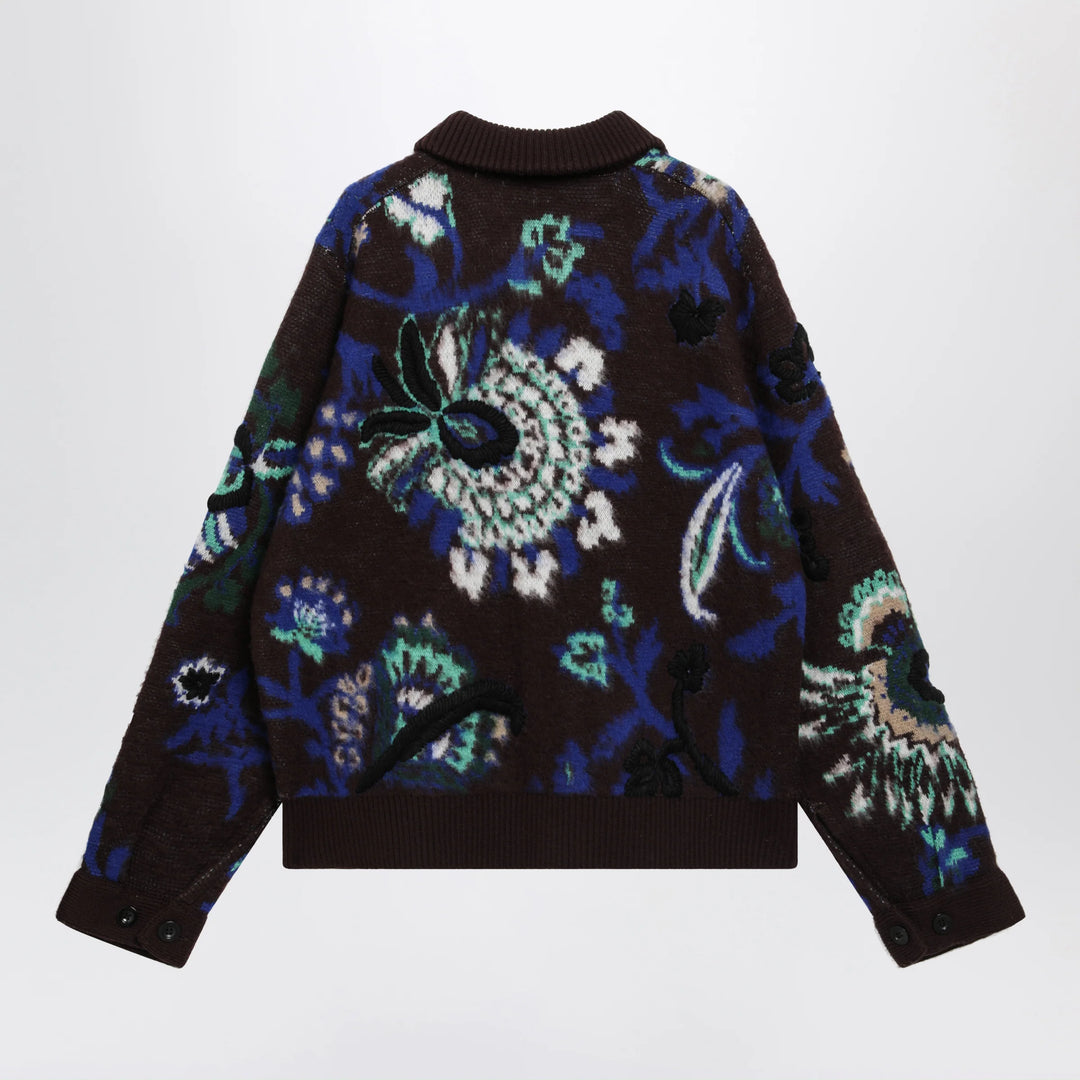 Sacai - Brown wool jacket with floral pattern