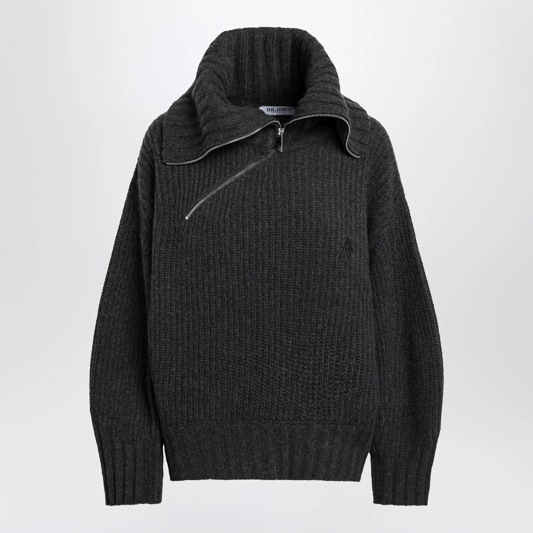 The Attico - Dark grey wool and cashmere sweater with zip