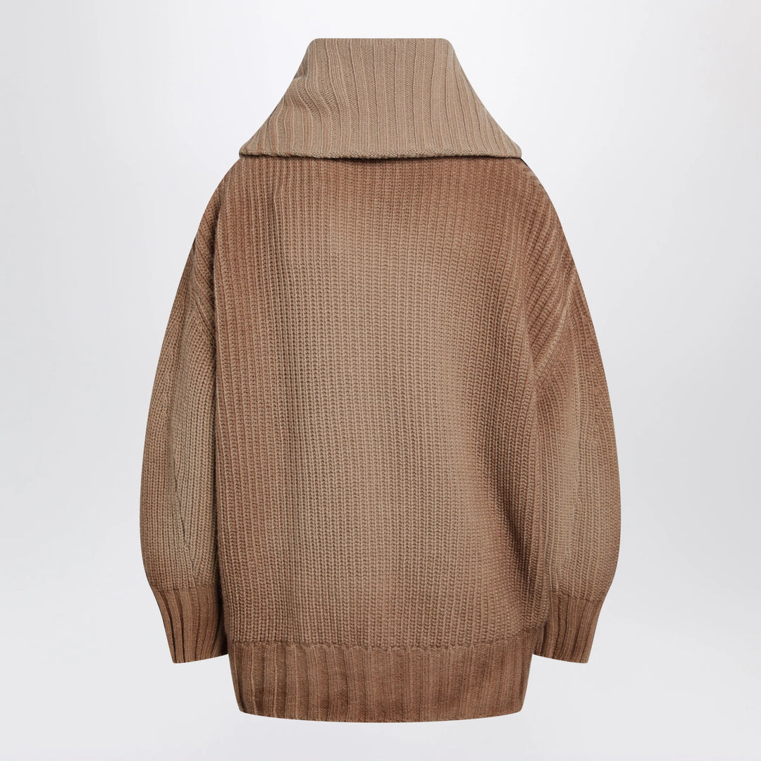 The Attico - Camel wool and cashmere sweater with asymmetric zip