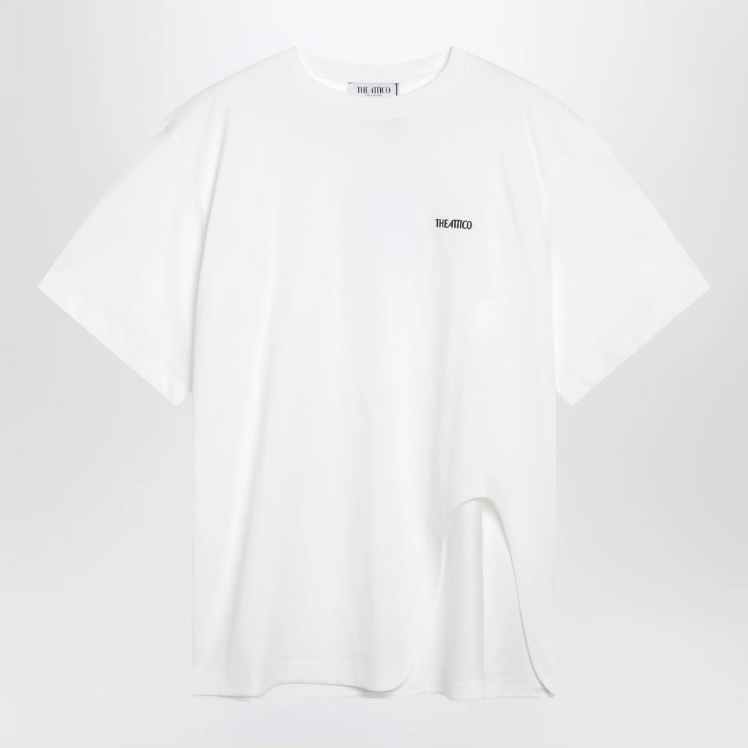The Attico - Oversized cotton jersey T-shirt with cutout hem, white