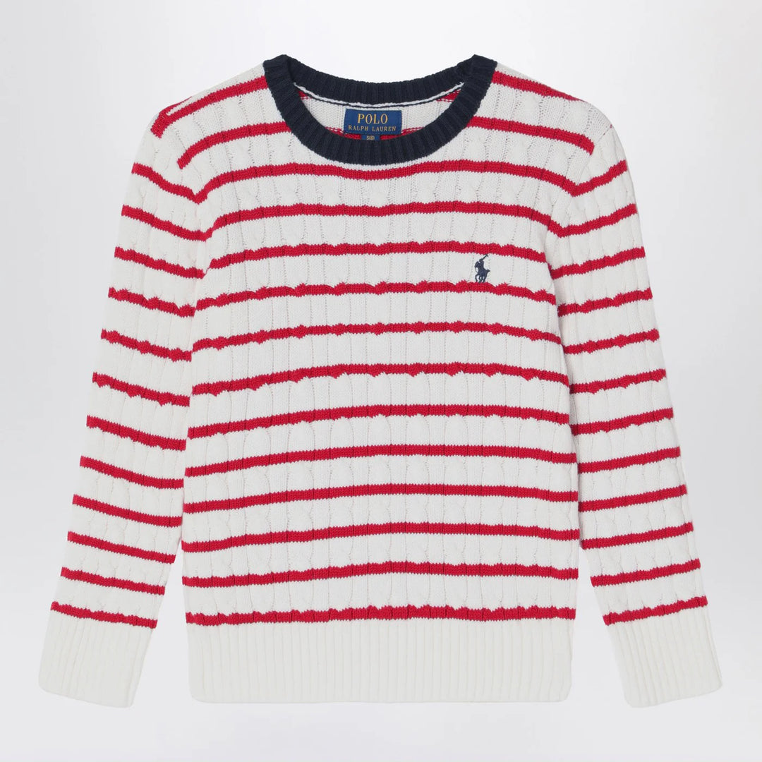 Polo Ralph Lauren - White/red striped cable-knit jumper