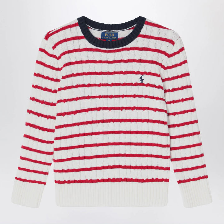 Polo Ralph Lauren - White/red striped cable-knit jumper