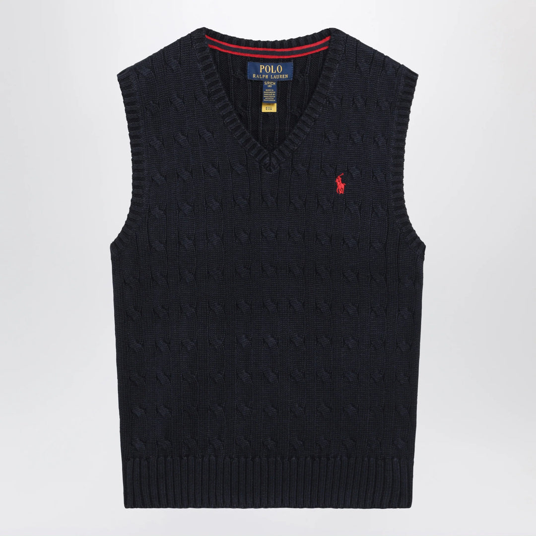 Polo Ralph Lauren - Cable-knit V-neck cotton sweater vest in navy