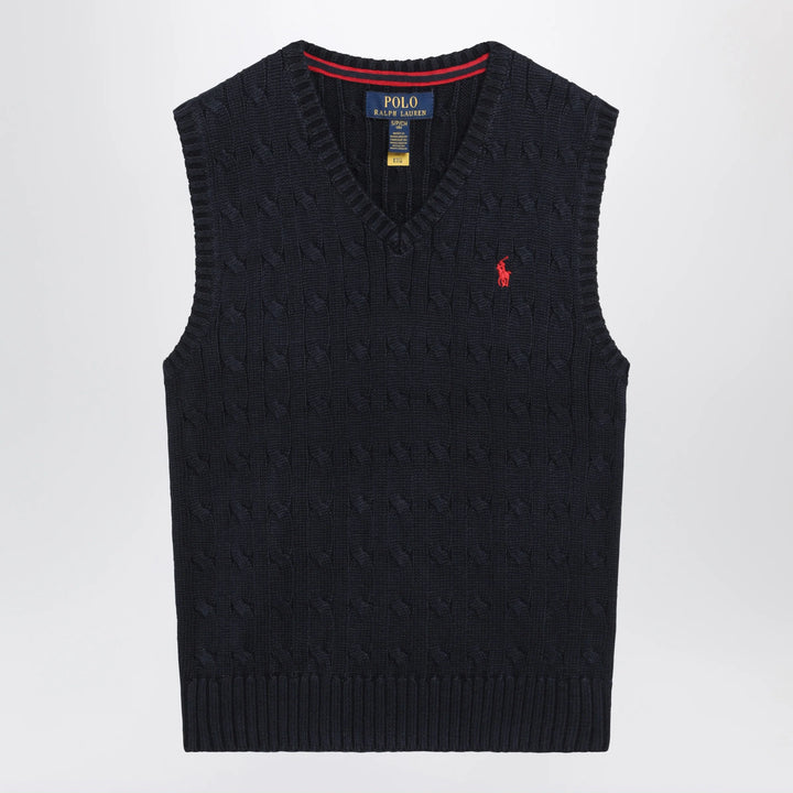Polo Ralph Lauren - Cable-knit V-neck cotton sweater vest in navy