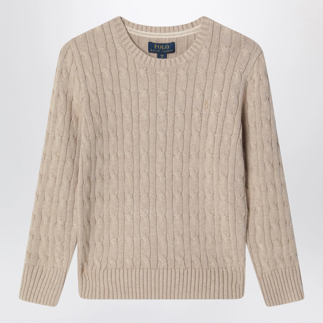 Polo Ralph Lauren - Cable-knit cotton crewneck sweater in tan heather
