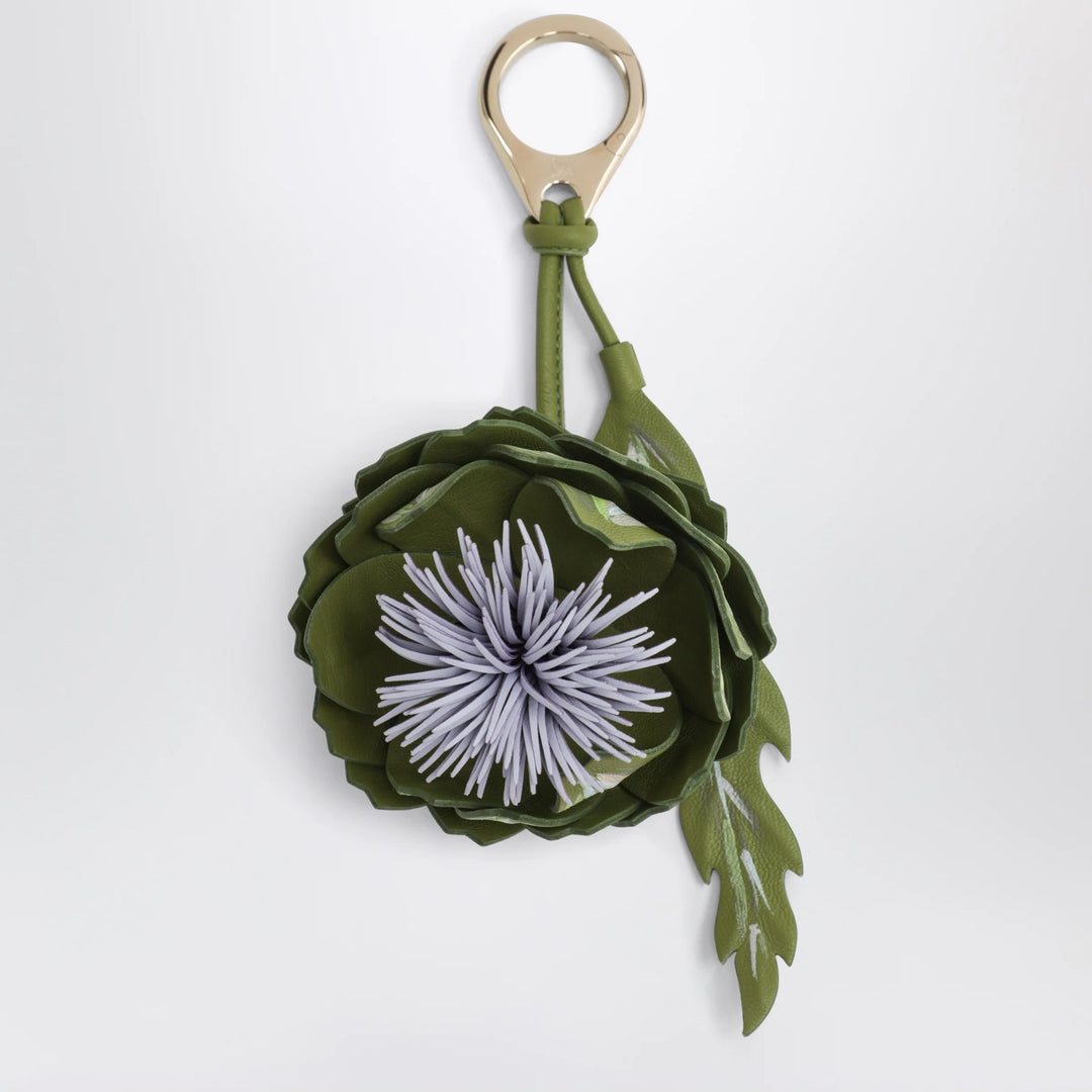 Christian Louboutin - Olive green/lilac leather key ring with a floral design