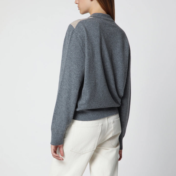 Róhe - Grey polo with beige Argyle pattern in wool blend