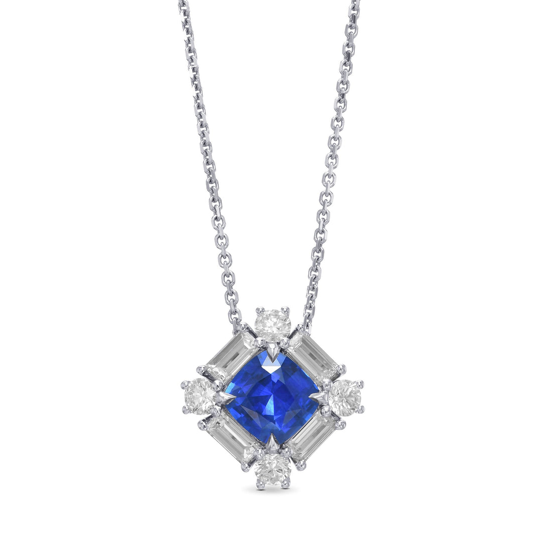 LEIBISH 0.92ct Cushion Blue Sapphire &amp; Baguette Diamond Pendant