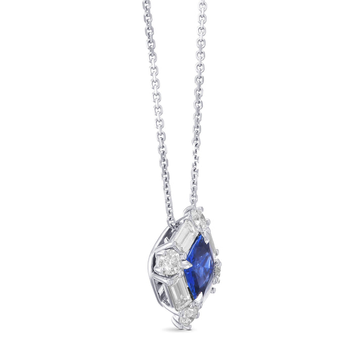 LEIBISH 0.92ct Cushion Blue Sapphire &amp; Baguette Diamond Pendant