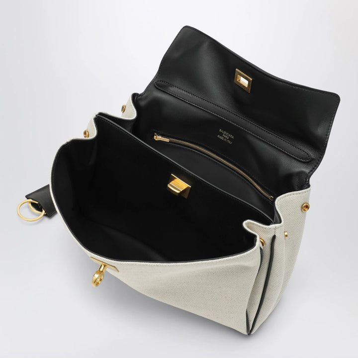 Balenciaga - Small Rodeo handbag in linen and lambskin, natural/black