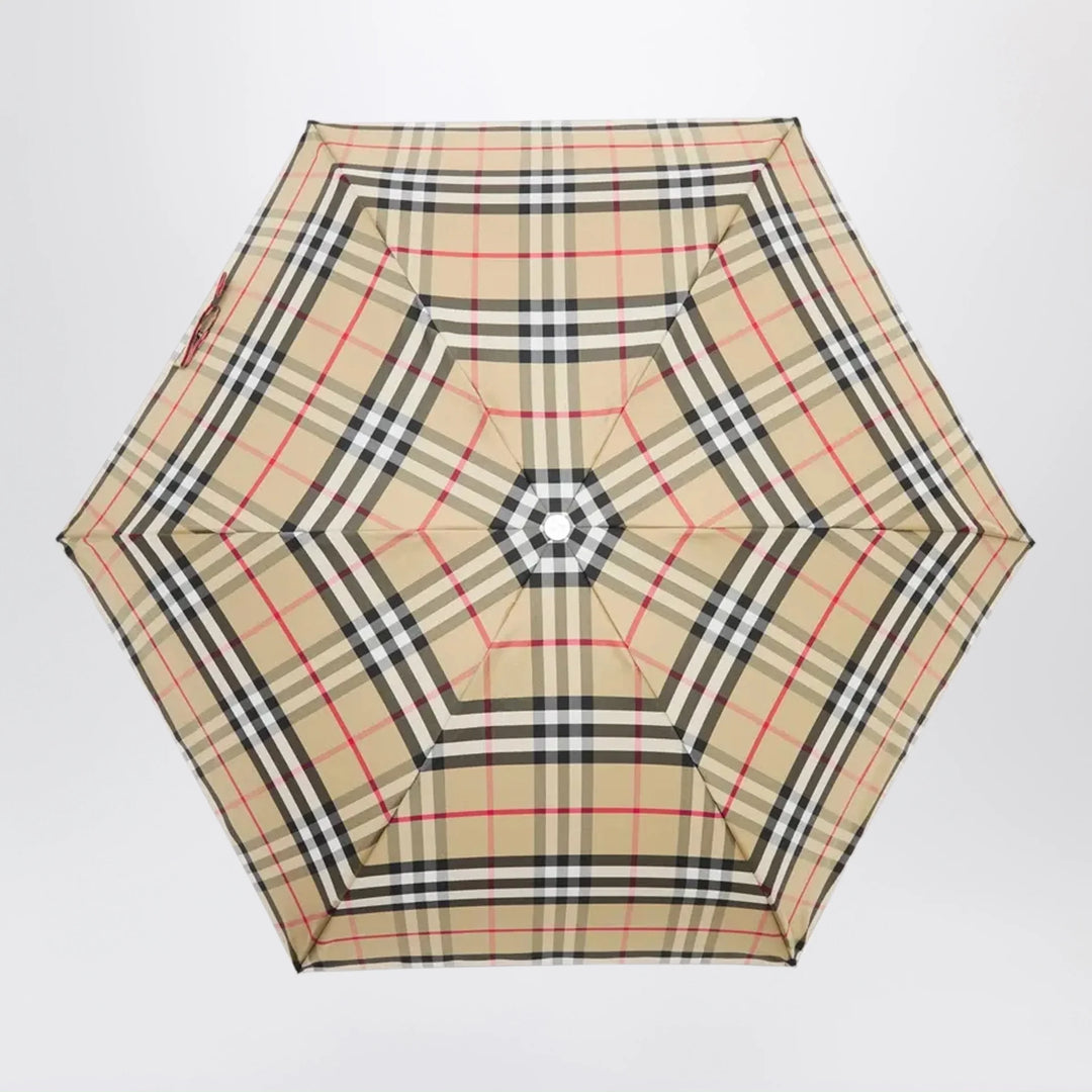 Burberry - Foldable Check umbrella in polyester, sand