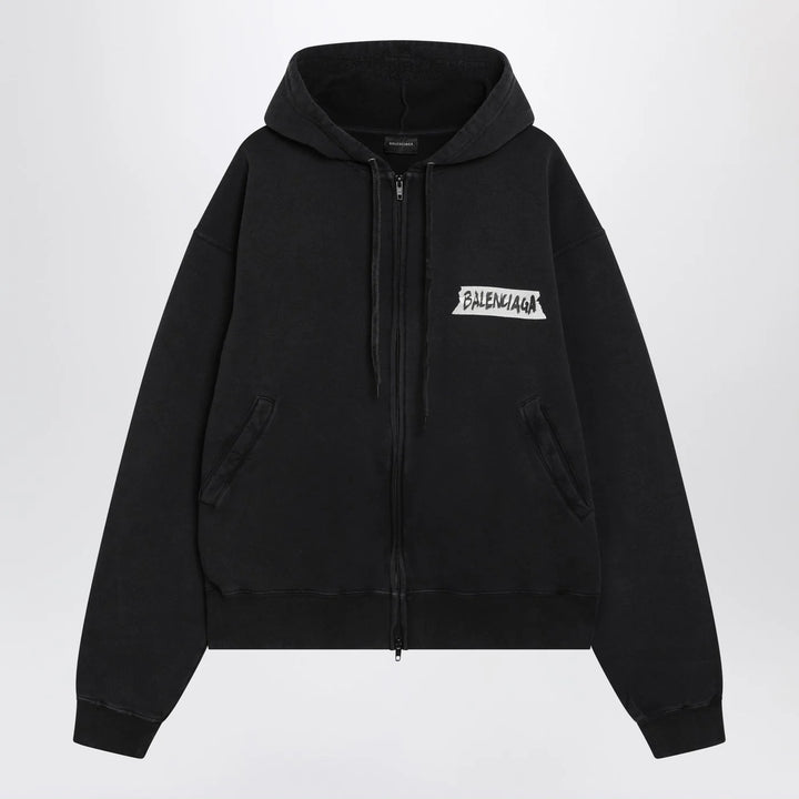 Balenciaga - Black washed Masking Tape oversize hoodie