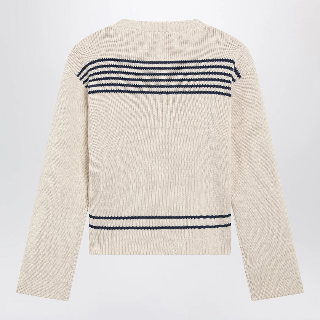 Balenciaga - Boat-neck ribbed cotton sweater in navy/white