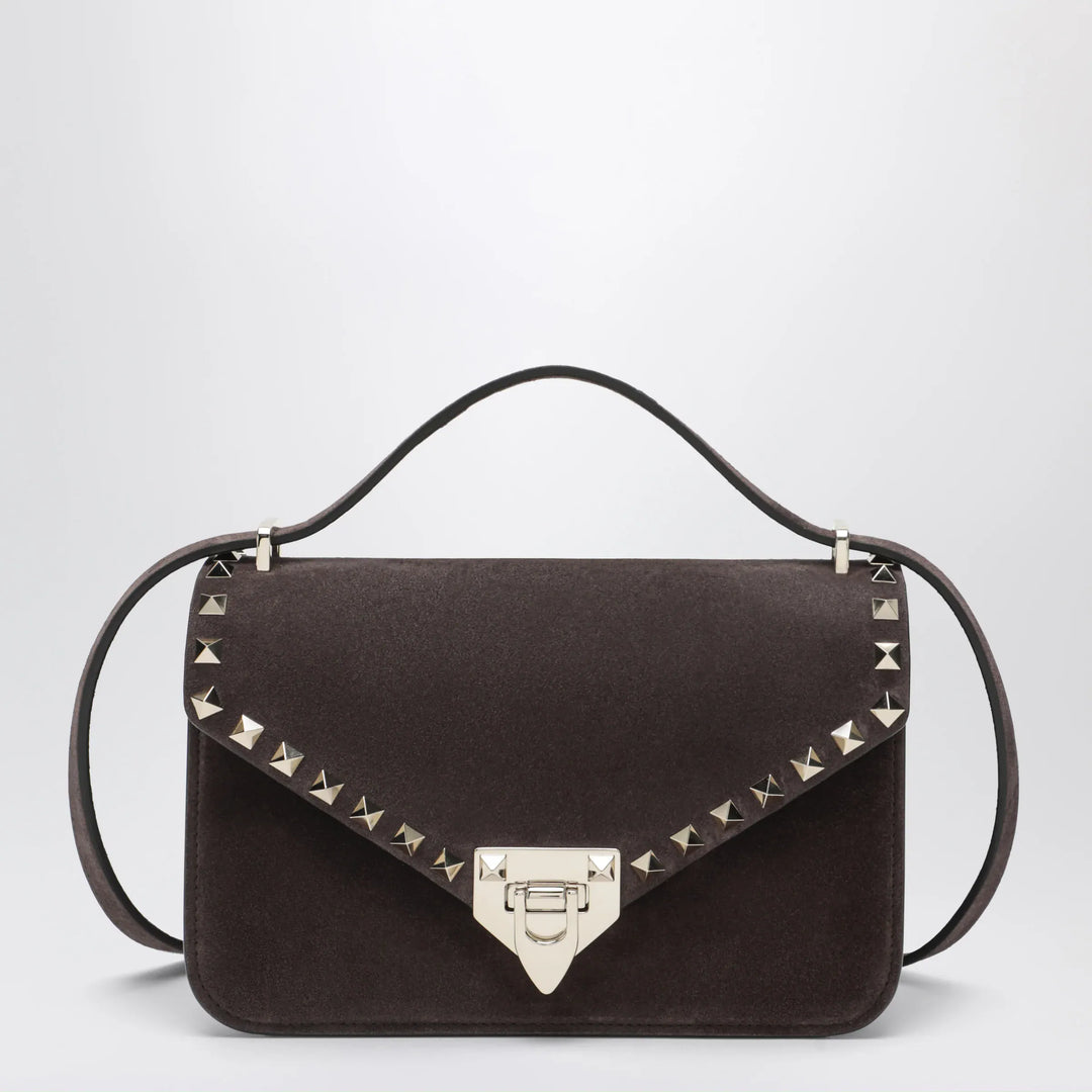 Valentino Garavani - Small Rockstud crossbody bag in ebony brown suede Brand Crossbody Bag U