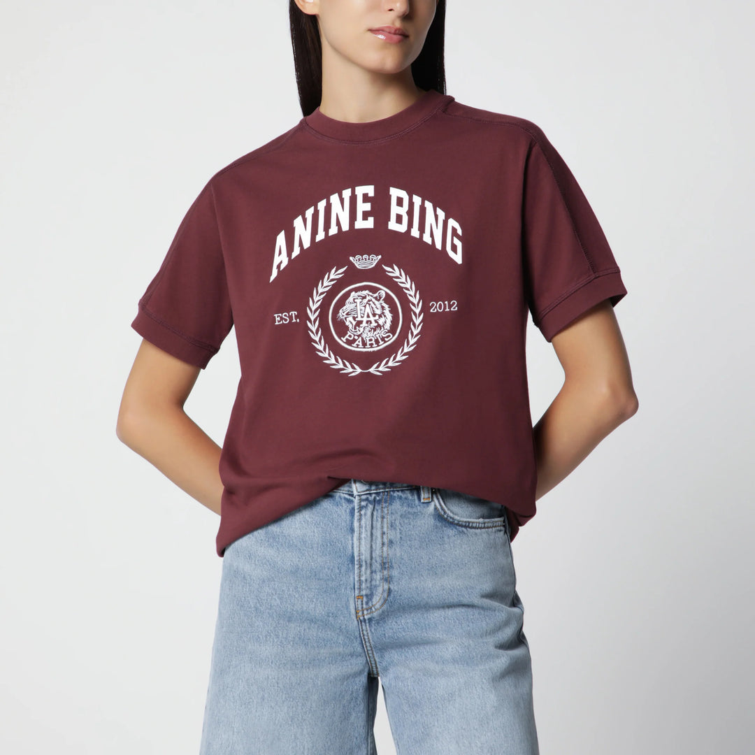 ANINE BING - Burgundy logo-print T-shirt