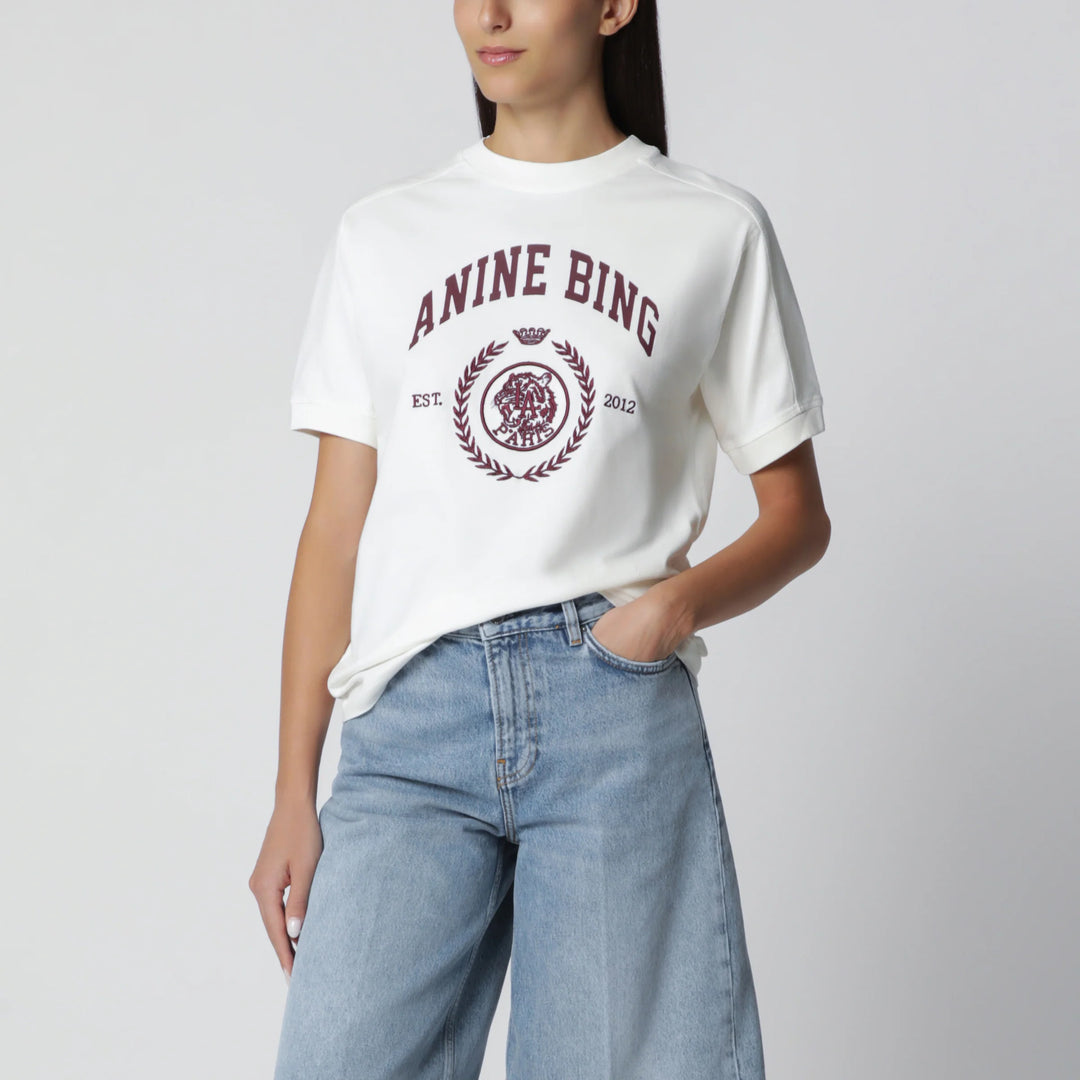 ANINE BING - Cream logo-print T-shirt